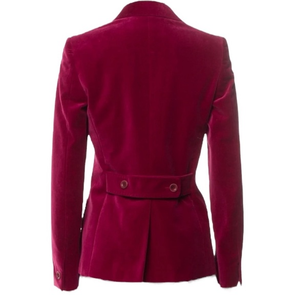 MaxMara Velvet Blazer Women’s Sz 8 Red Maroon Berry - Pointed Collar, 2 Buttons - Picture 2 of 16